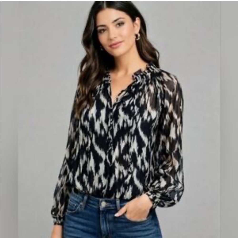 Joie Satin Black & White Printed Satin Blouse - Picture 2 of 6